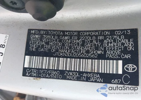 2013 Toyota Prius Three z USA, uszkodzony, nr VIN JTDKN3DU2D5602562